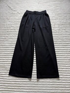 Indero Black Wide-Leg Pleated Pants Elastic Waist Rayon Blend Women’s M